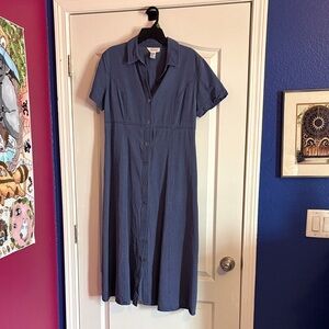 Vintage 90’s Talbots Navy Midi Dress with Button-Down Front